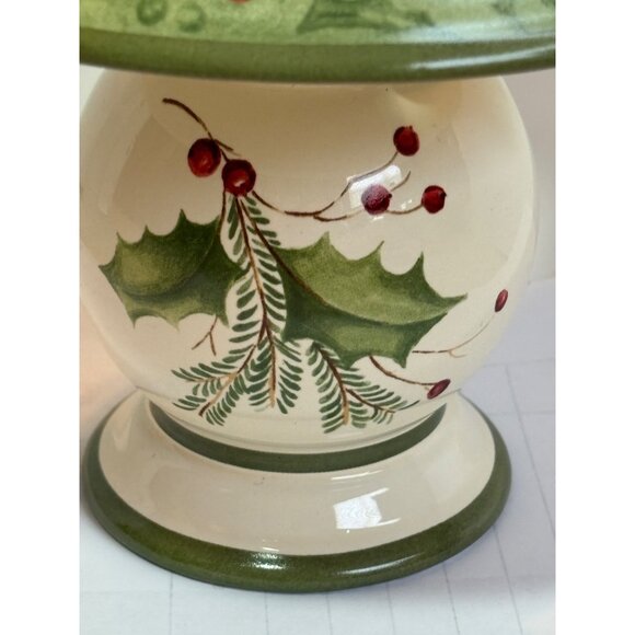 Lenox Holiday Gatherings Ceramic Hurricane Lamp With Holly & Berry Design - Picture 7 of 9